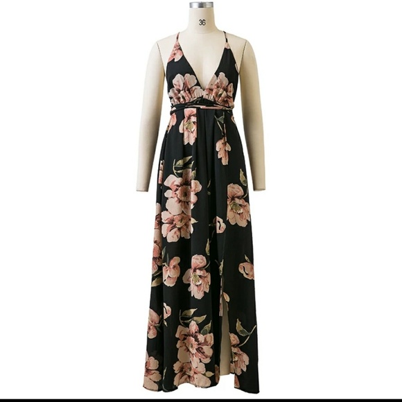 LAST 1! Black Empire Waist Floral Maxi Dress - Picture 4 of 7